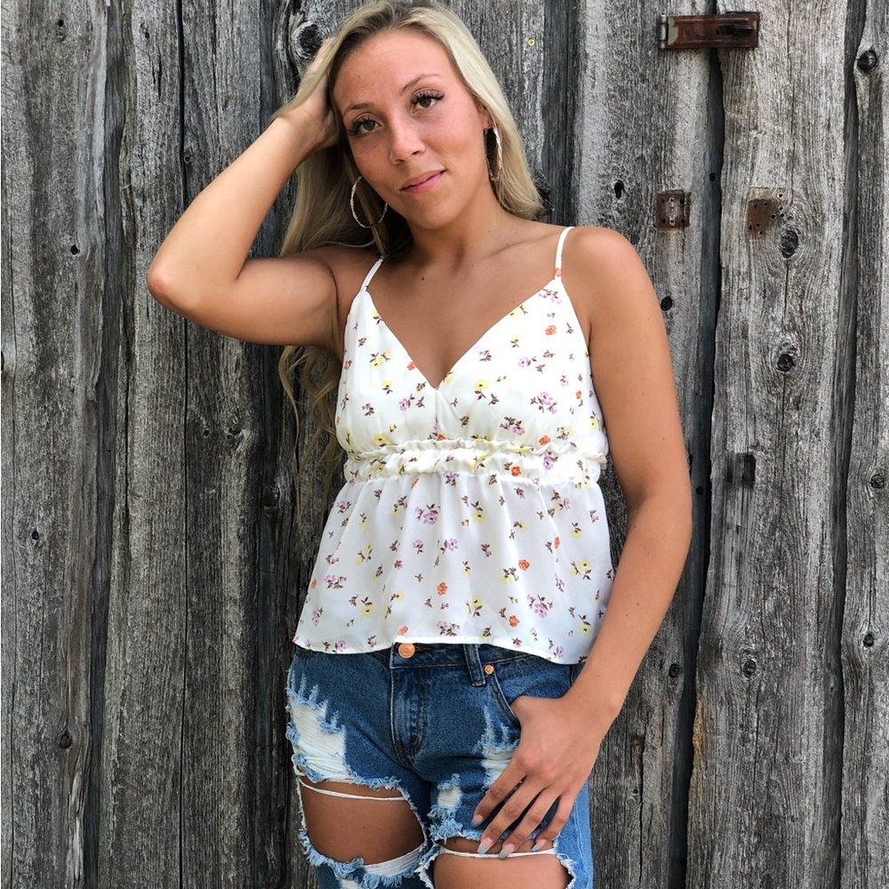 Babydoll Cream Flower Crop Top